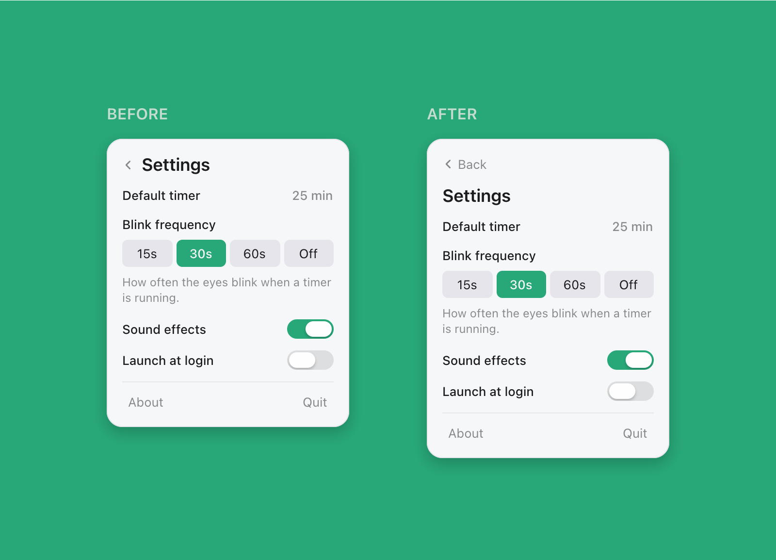 Back button before and after